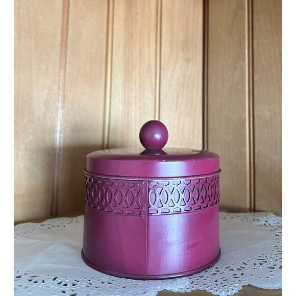 Vintage Hand-Painted Floral Decorative Toleware Lidded Tin Box Cannister Vanity - Picture 3 of 7